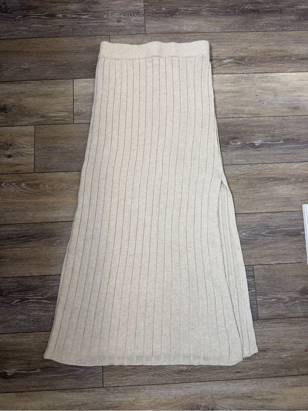 Promesa Ribbed Knit Maxi Skirt with Side Slit - Beige Sz M